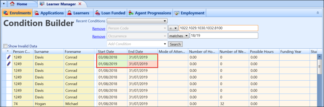 Valid and invalid data