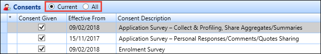 Consent filter types