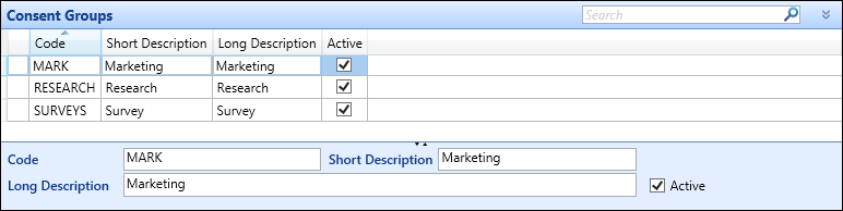 Consent Groups reference data