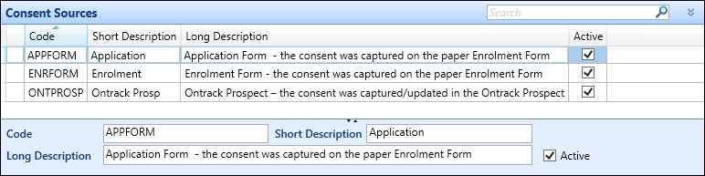 Consent Sources reference data