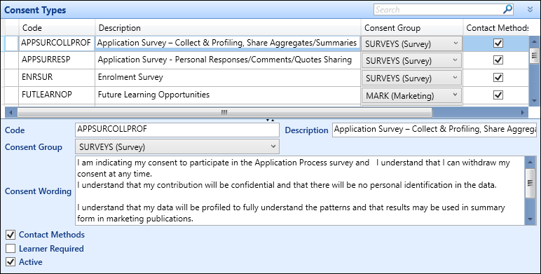 Consent Types reference data