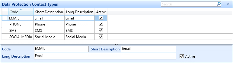 Data Protection Contact Types reference data