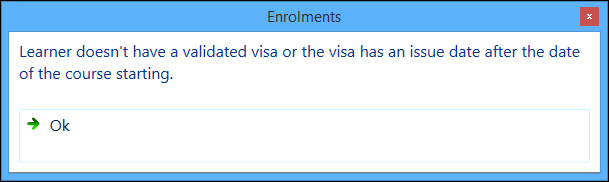 Enrolment validation user message