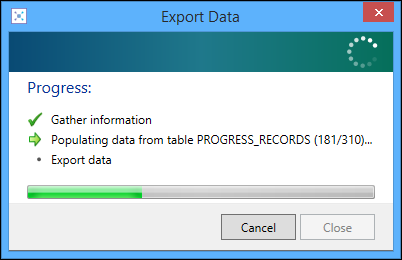 Export Date window - progress