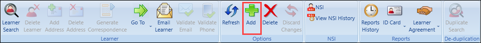 Add button on the Learner ribbon