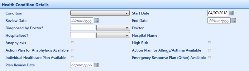 Health Condition Details section