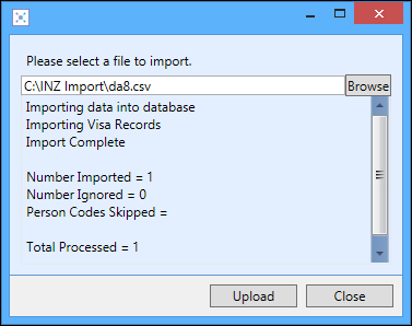 INZ import window - process