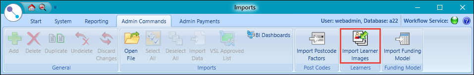 Import Learner Images button