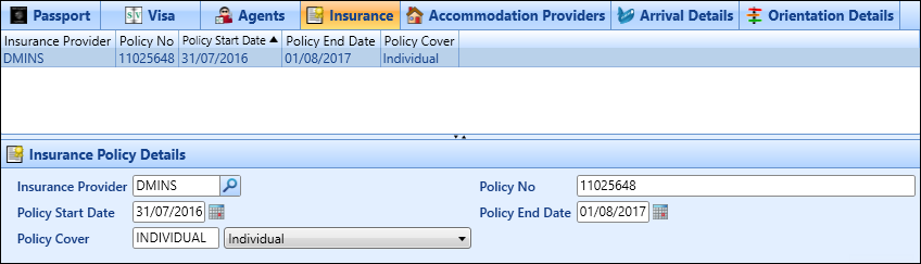 Insurance sub-tab