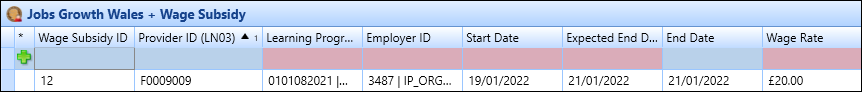Jobs Growth Wales + Wage Subsidy grid