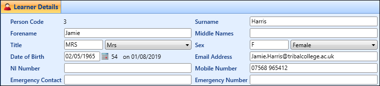 Learner details fields