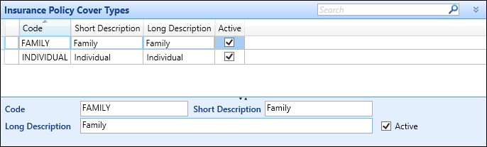 Insurance Policy Cover Types reference data