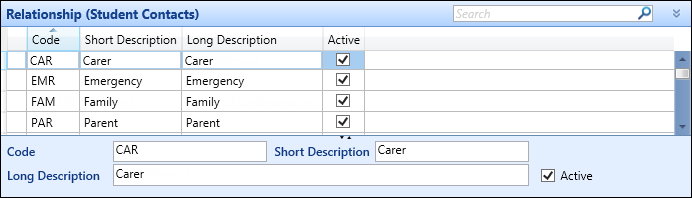 Relationship (Student Contacts) reference data