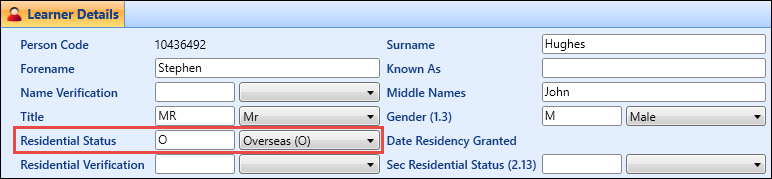 Residential Status field - Overseas option