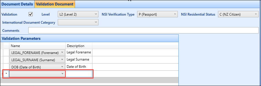 Validation Parameters section