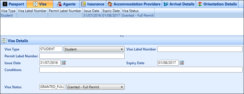 Visa sub-tab