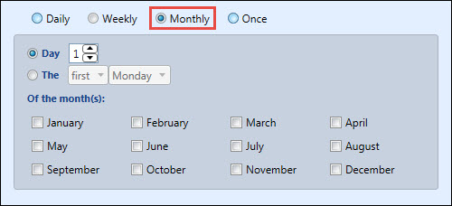 Create Schedule window - Monthly option