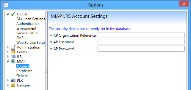 MIAP LRS Account Settings section