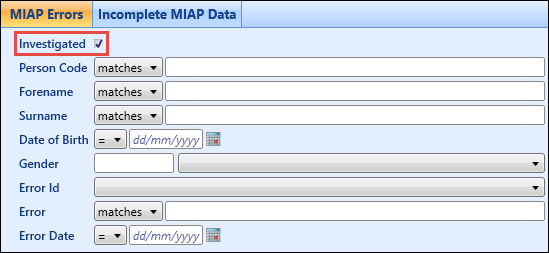 MIAP Errors tab - Investigated check box