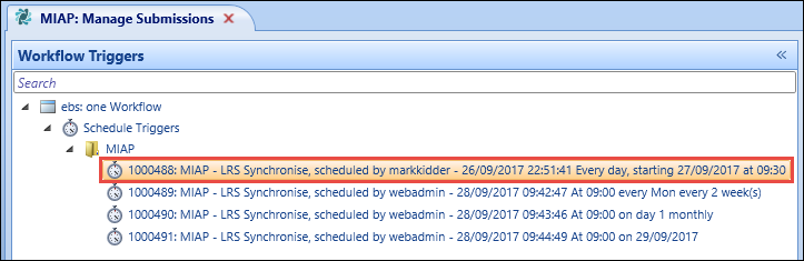 MIAP folder - schedule selected