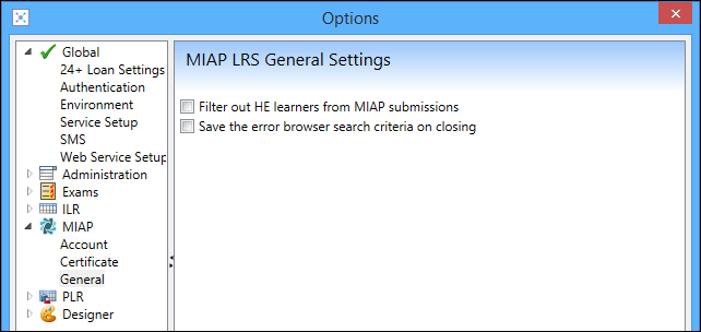 MIAP LRS General Settings