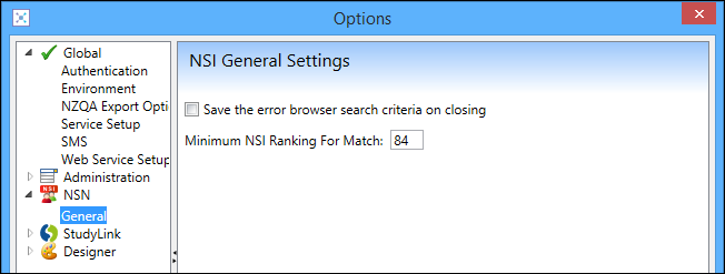 NSI General Settings section