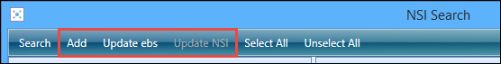 Add, Update ebs and Update NSI buttons