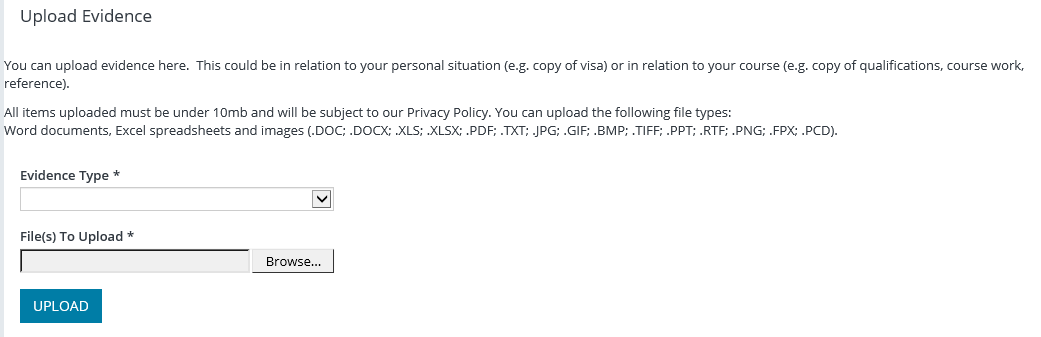 Upload Evidence section