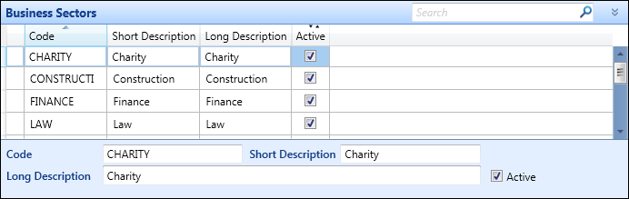 Business Sectors reference data