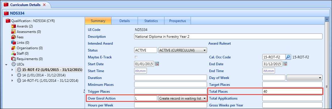 Curriclum waiting list validation