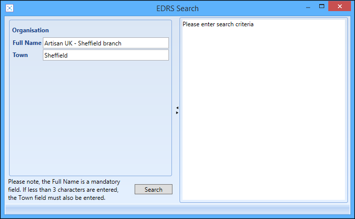 EDRS Search window