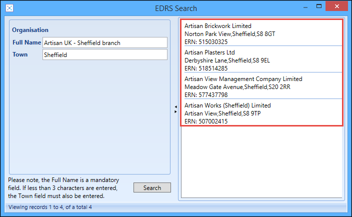 EDRS Search window