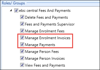 Manage Enrolment Invoices and Manage Payments roles