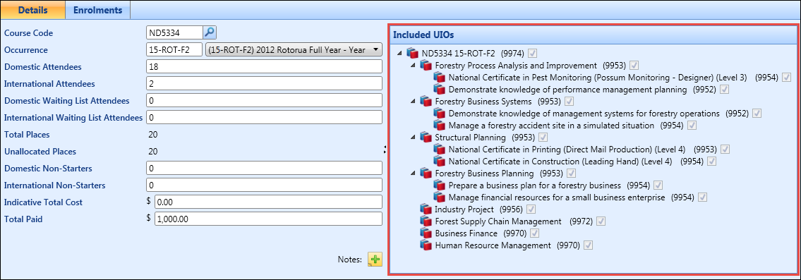 Included UIOs pane