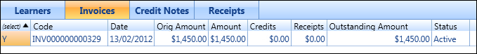 Invoices tab