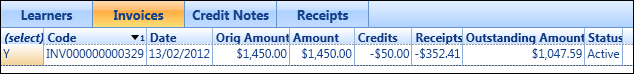 Invoices tab