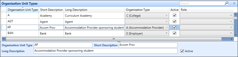 Organisation Unit Types reference data