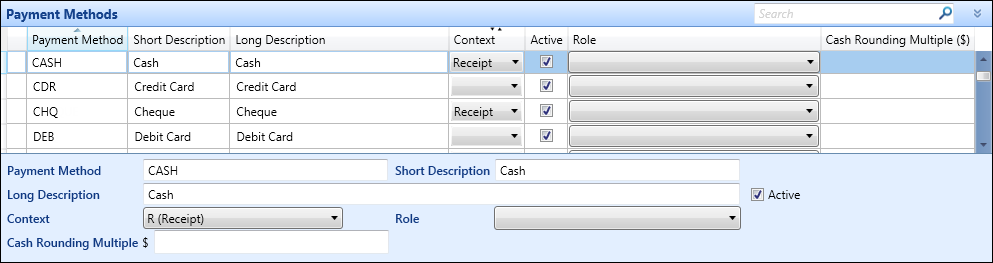 Payment Methods reference data