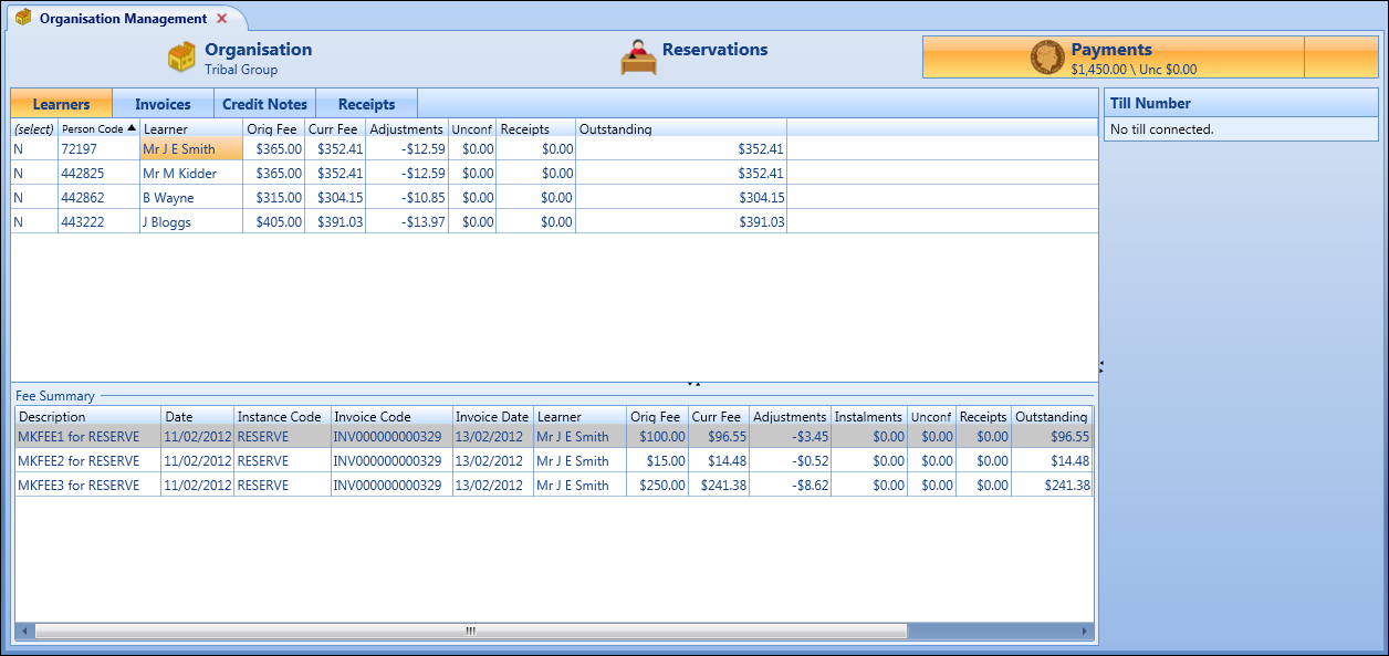 Payments section