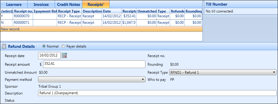 Receipt Details section