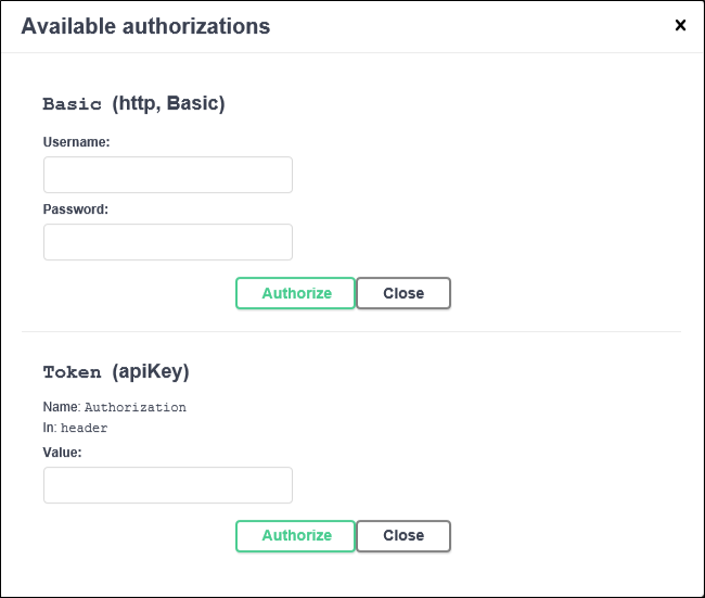 Available authorisations window