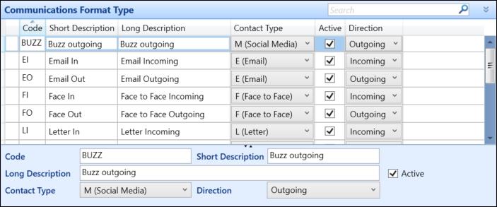 Communications Format Type reference data