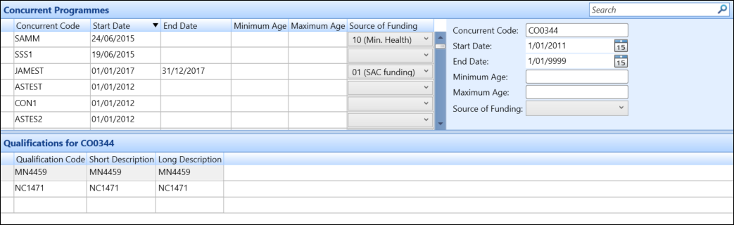 Concurrent Programmes reference data