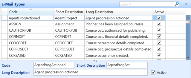 E-Mail Types reference data