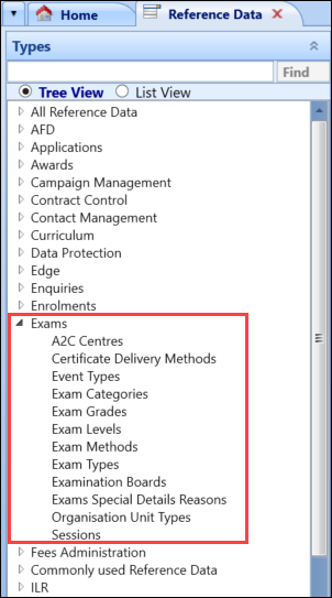 Exams reference data group