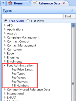 Fees Administration reference data group