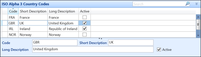 ISO Alpha 3 Country Codes reference data