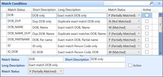 Match Condition reference data