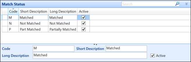 Match status reference data