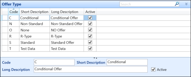 Offer Type reference data